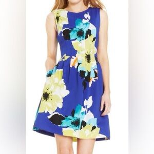 Vince Camuto Floral Sleeveless Dress Women Sz 10 Fit & Flare Blue Yellow Orange